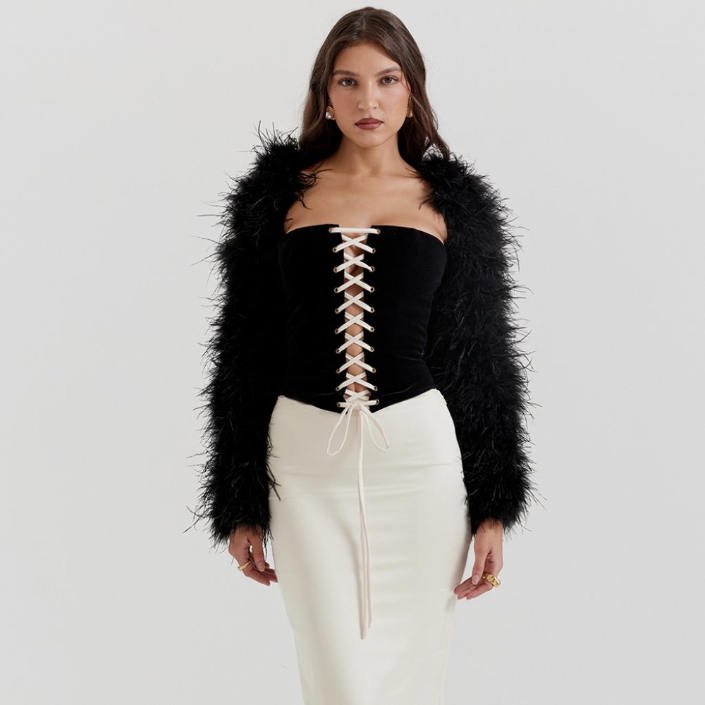 'Ash' Feather Bolero - ONE SIZE - House of CB